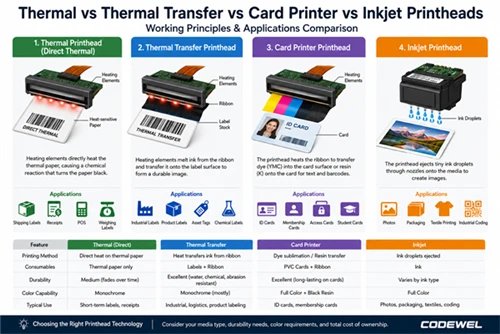 Thermische versus thermische transfer versus inkjetprintkoppen uitgelegd